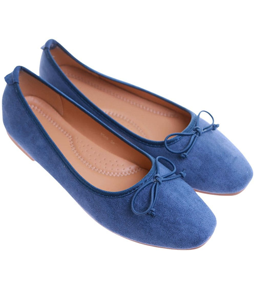 Baleriny damskie z kokardą buty zamszowe granatowe /D1-3 17541 G133/