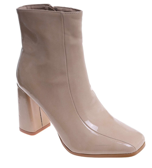 Beżowe botki damskie na słupku /G6-1 18152 T224/