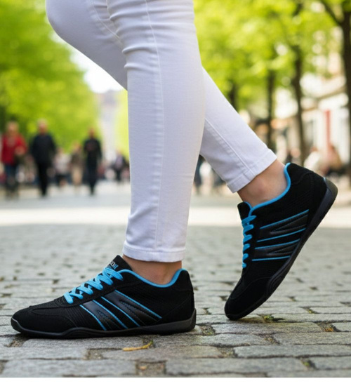 Sznurowane damskie czarno niebieskie buty sportowe ost511