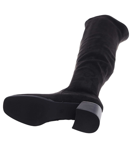 Czarne kozaki muszkieterki na obcasie /E6-2 18257 W588/