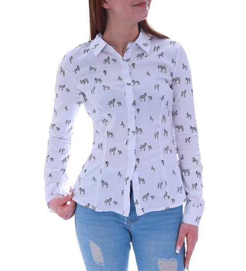 Bawełniana biała koszula damska w zebry /H2 UB861 G7-75/