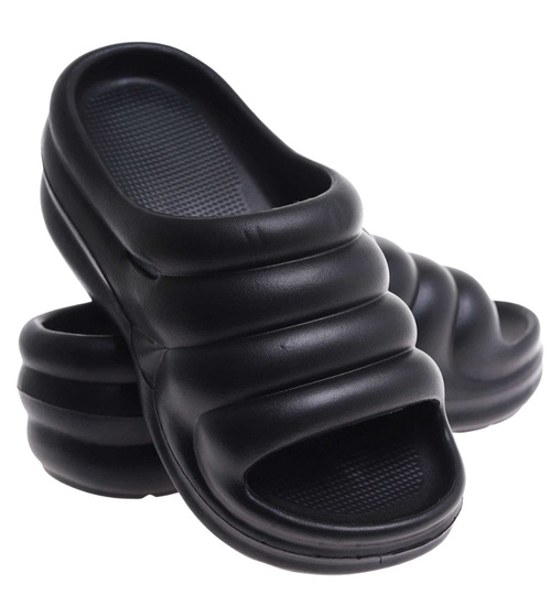 Plażowe czarne klapki basenowe na platformie /G2-1 17702 G181/