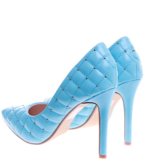 Niebieskie pikowane szpilki damskie ze szpicem /D1-3 13742 T296/