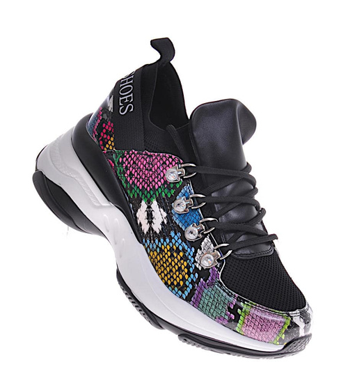 Damskie buty sportowe na platformie Czarne /G8-2 12392 S394/ 