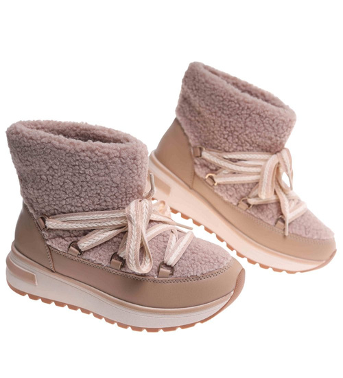 Zimowe botki śniegowce z futerkiem Khaki /F6-2 18538 W341/