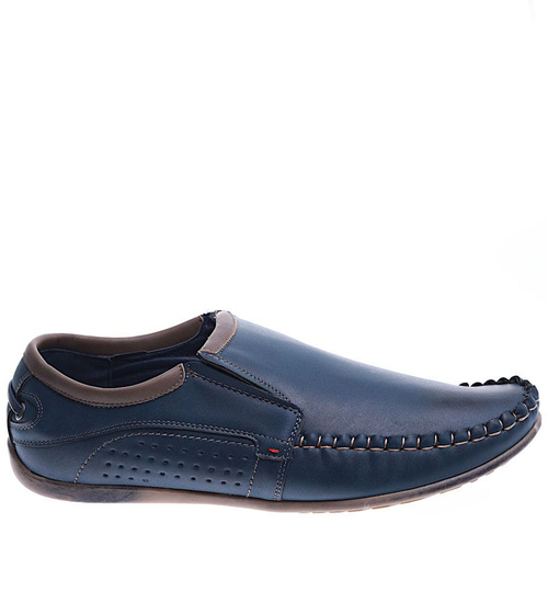 Wkładane męskie granatowe półbuty mokasyny /F8-3 15733 T389/