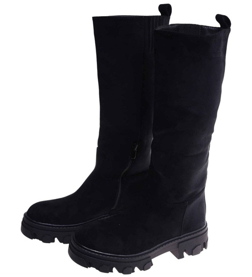  Czarne zamszowe kozaki na platformie /E1-2 18261 W385/