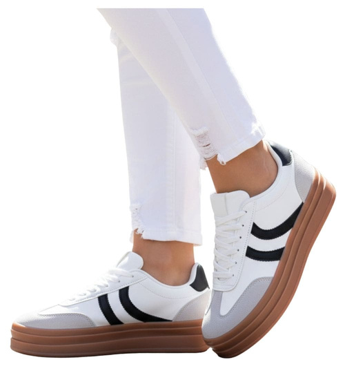 Sznurowane białe trampki damskie /A10-3 16817 T585/