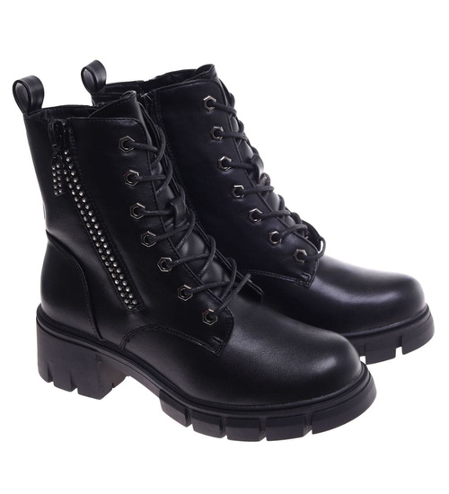 Botki trapery sznurowane z cyrkoniami /B4-3 18178 T434/