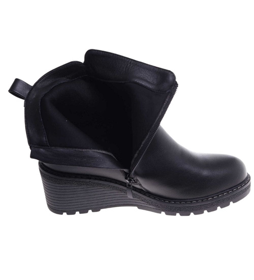 Wizytowe czarne botki na koturnie /F5-3 18275 W487/