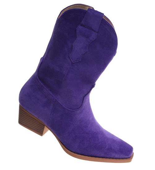 Fioletowe botki damskie kowbojki /D1-3 18422 W287/