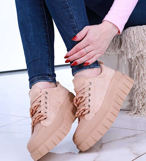 Wiązane beżowe trampki creepersy /E5-2 14795 T3/ Wiązane beżowe trampki creepersy /E5-2 14795 T3/