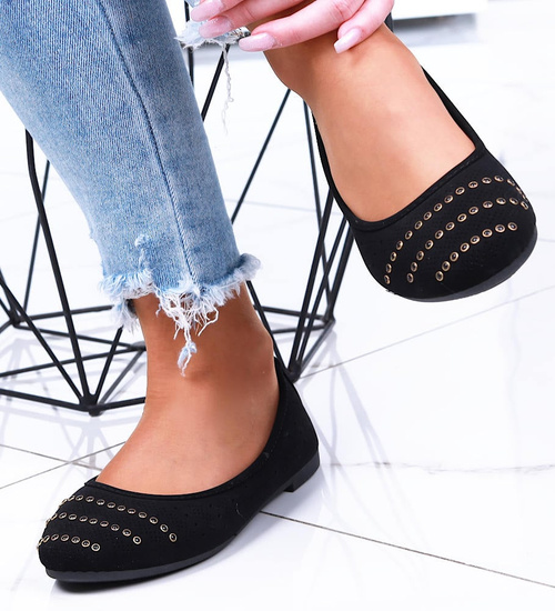 Czarne ażurowe balerinki damskie /B1-2 15533 T195/