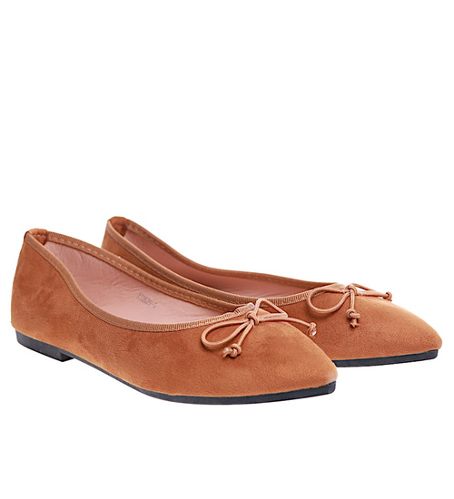 Camelowe baleriny damskie z kokardką/A3-2 16010 T181/