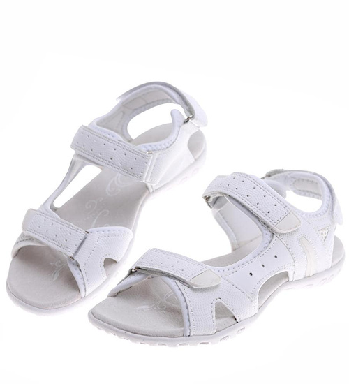 Białe sportowe sandały damskie na płaskim obcasie /E9-3 16467 T346/