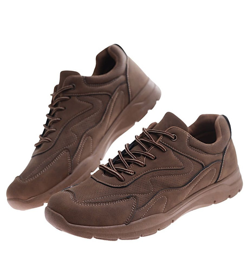Sznurowane męskie buty sportowe sneakersy Brązowe /B5-1 17246 T483/