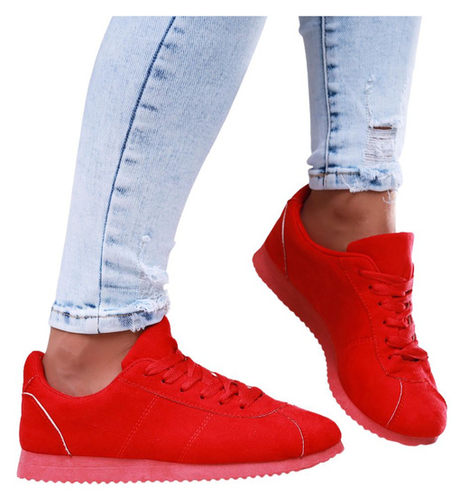 Sznurowane damskie czerwone buty sportowe /B3-2 16645 T134/