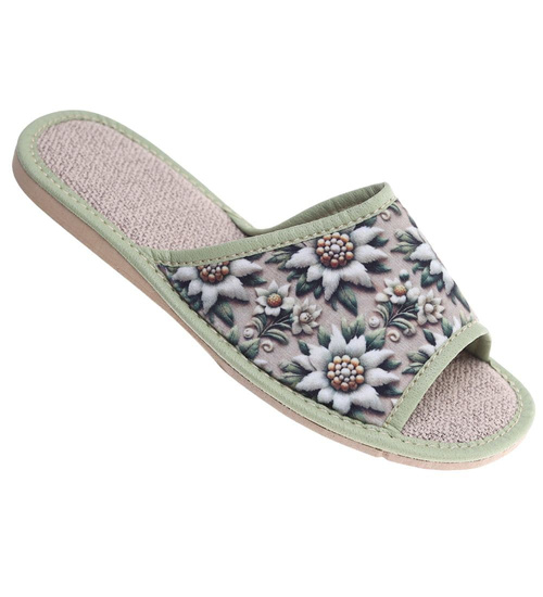 Kapcie z tkaniny z kwiatowym wzorem Zielone /D8-1 18591 S174/