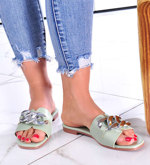 Zielone damskie klapki na lato /G9-3 11824 T298/