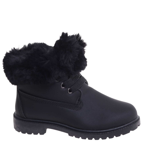 Czarne dziewczęce trapery z futerkiem /D9-2 12735 T492 +H2/