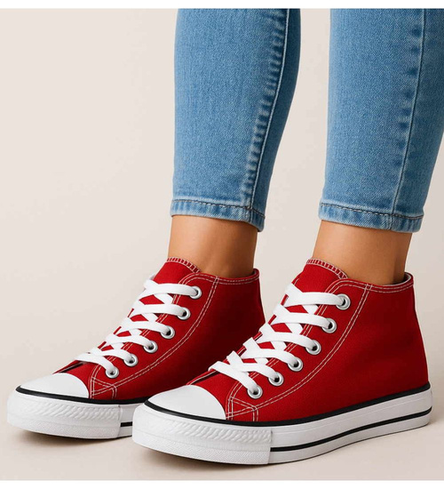 Wysokie dziewczęce trampki z tkaniny Bordowe /B5-3 14264 T85-5/