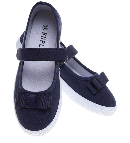 Granatowe materiałowe baleriny na rzep /G6-2 18682 T122/