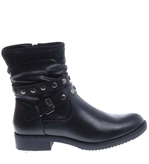 Czarne botki workery na płaskim obcasie /A6-1 15035 T438/