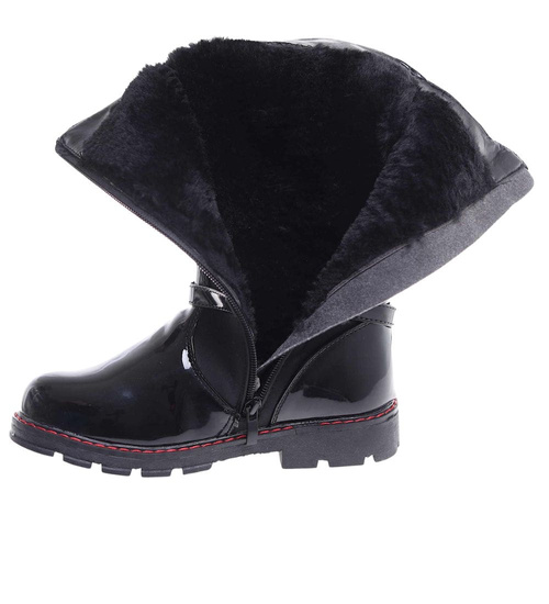 Czarne dziewczęce kozaki z futerkiem /G3-2 18313 T255/