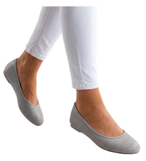 Baleriny szare ażurowe buty wiosenne /A1-2 15652 T19/