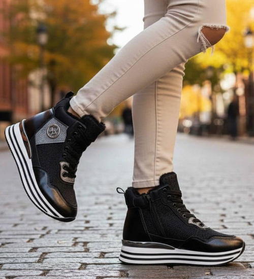 Zimowe botki sportowe damskie czarne /G5-1 18550 W18-47/