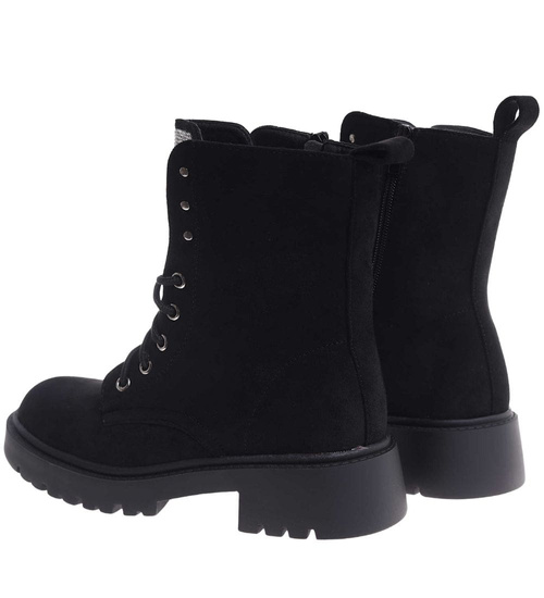 Zimowe botki trapery czarne z cyrkoniami /B2-1 18559 W440/