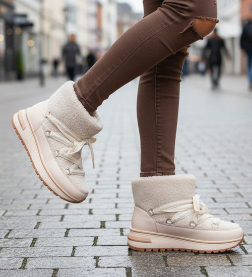 Zimowe botki śniegowce z futerkiem Beżowe /D5-2 18567 W341/