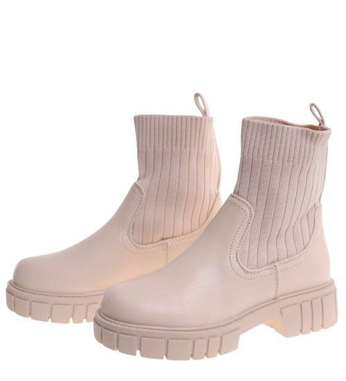 Zimowe wsuwane botki dziewczęce Beżowe /C5-3 18588 T189