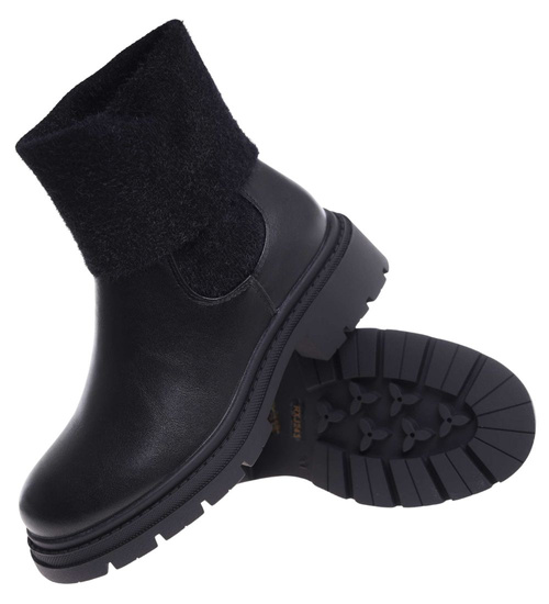 Czarne wsuwane botki zimowe /E7-1 18543 G381/