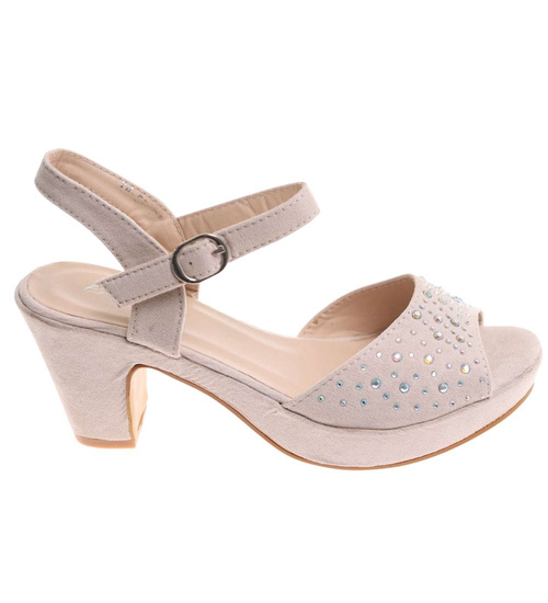 Sandały damskie beżowe na słupku i platformie /C3-3 16076 G189/