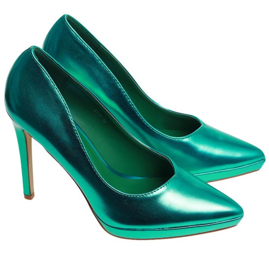 Zielone czółenka damskie na szpilce i niskiej platformie /D3-2 15858 T155/