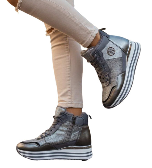 Zimowe botki sportowe damskie srebrne /A4-1 18551 W18-47/