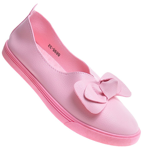 Różowe wkładane trampki slip on z kokardą /B6-2 10833 S190/