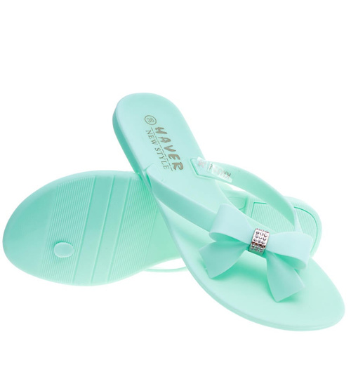 Plażowe damskie klapki japonki Miętowe /G9-2 14523  T089/