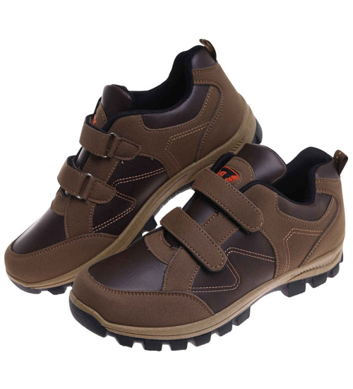 Brązowe męskie buty sportowe na rzepy /A4-3 18196 T388/