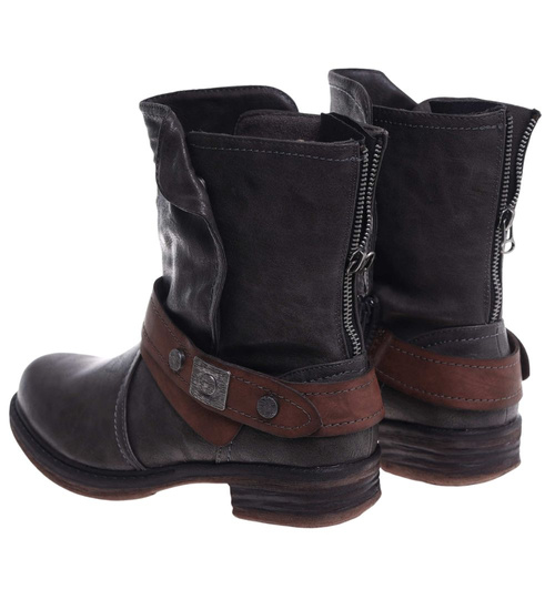 Szare damskie botki na płaskim obcasie /F7-3 12415 T291/