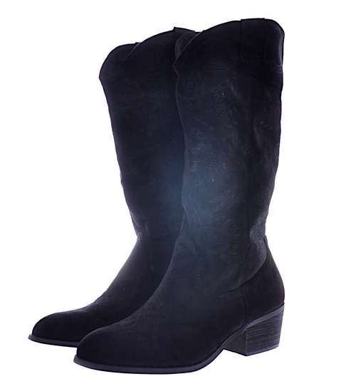 Czarne zamszowe kozaki na słupku /C2-3 12510 T587/