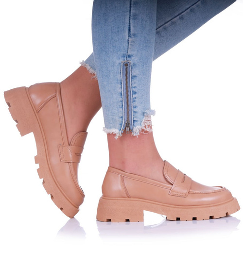 Beżowe półbuty damskie na platformie /A1-2 17202 T234/