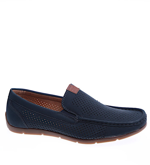 Męskie półbuty mokasyny Granatowe /B1-1 14213 S398/