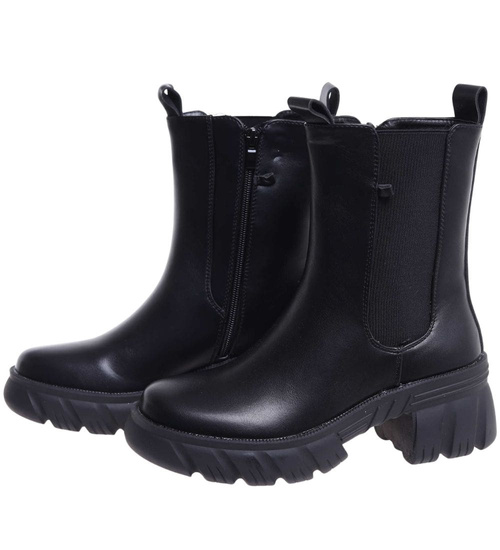 Czarne botki damskie na platformie /d9-1 18337 W283/