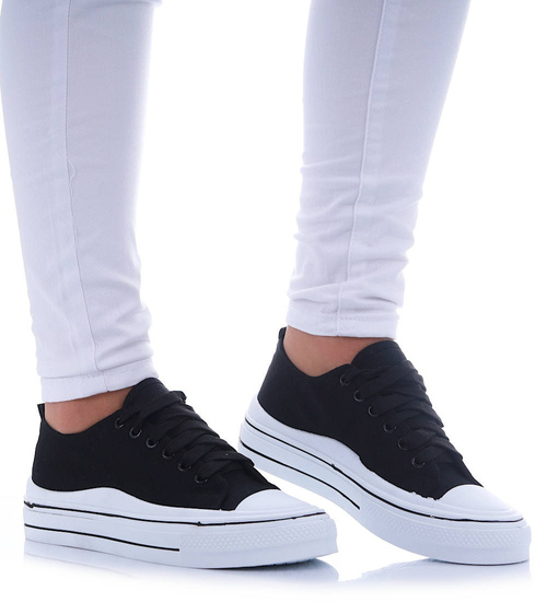 Czarne sznurowane trampki damskie na platformie /A10-2 17214 G185/