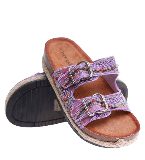 Fioletowe klapki damskie na niskiej platformie /G13-2 17687 G289/