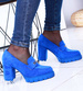 Modne niebieskie czółenka damskie na słupku i platformie /B6-2 15353 S487/