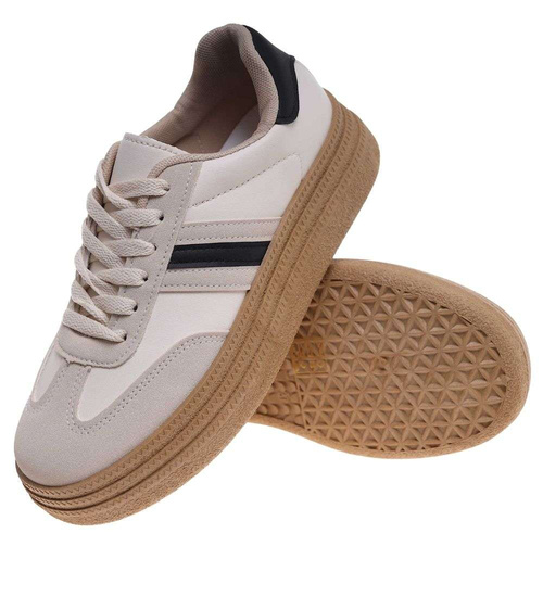 Beżowe buty sportowe na platformie /C6-1 18809 W277/