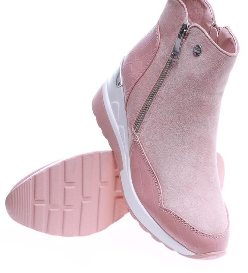 Różowe damskie sneakersy na koturnie /D9-3 14628 T3/